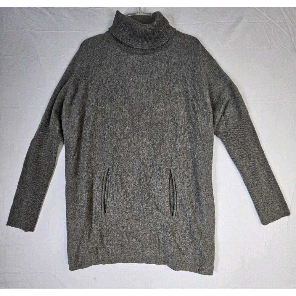 Garnet Hill Sweater Women Large Gray Merino Wool Cashmere Blend Oversized Tunic
